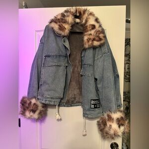Dressed in LALA Blue Jean Jacket with Faux Fur
